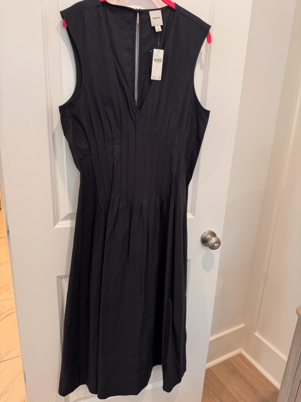Maeve Black Pleated V-Neck Midi Dress - Picture 2 of 4
